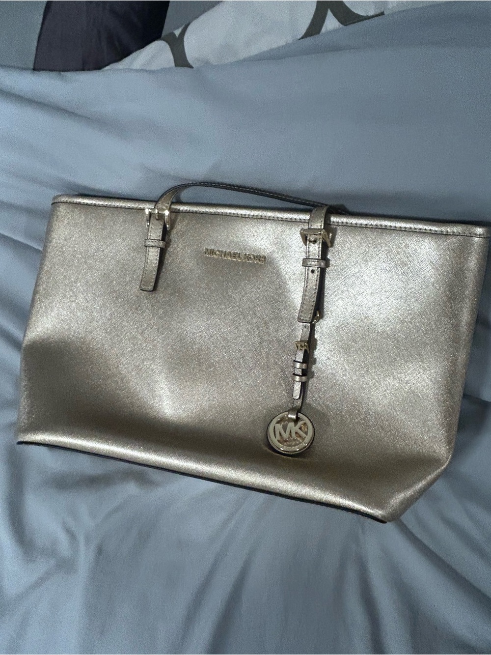 Michael Kors Metallic Gold Tote with MK Charm
